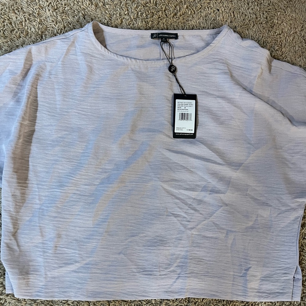 Adrianna Papell Grey Short Sleeve Top NWT
